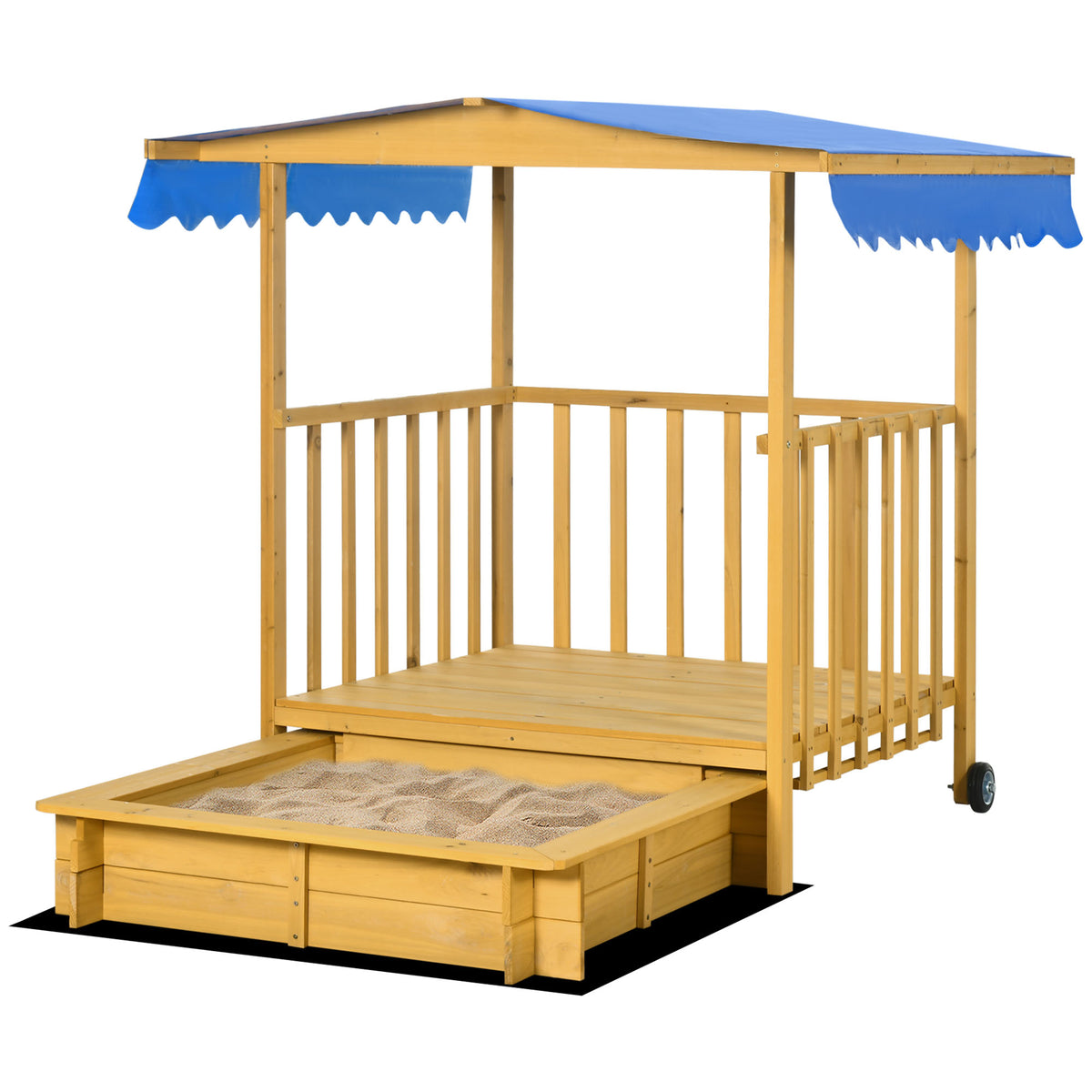 Outsunny Sandbox with Roof, Wooden Sandpit with Playhouse, 133 x 129 x ...