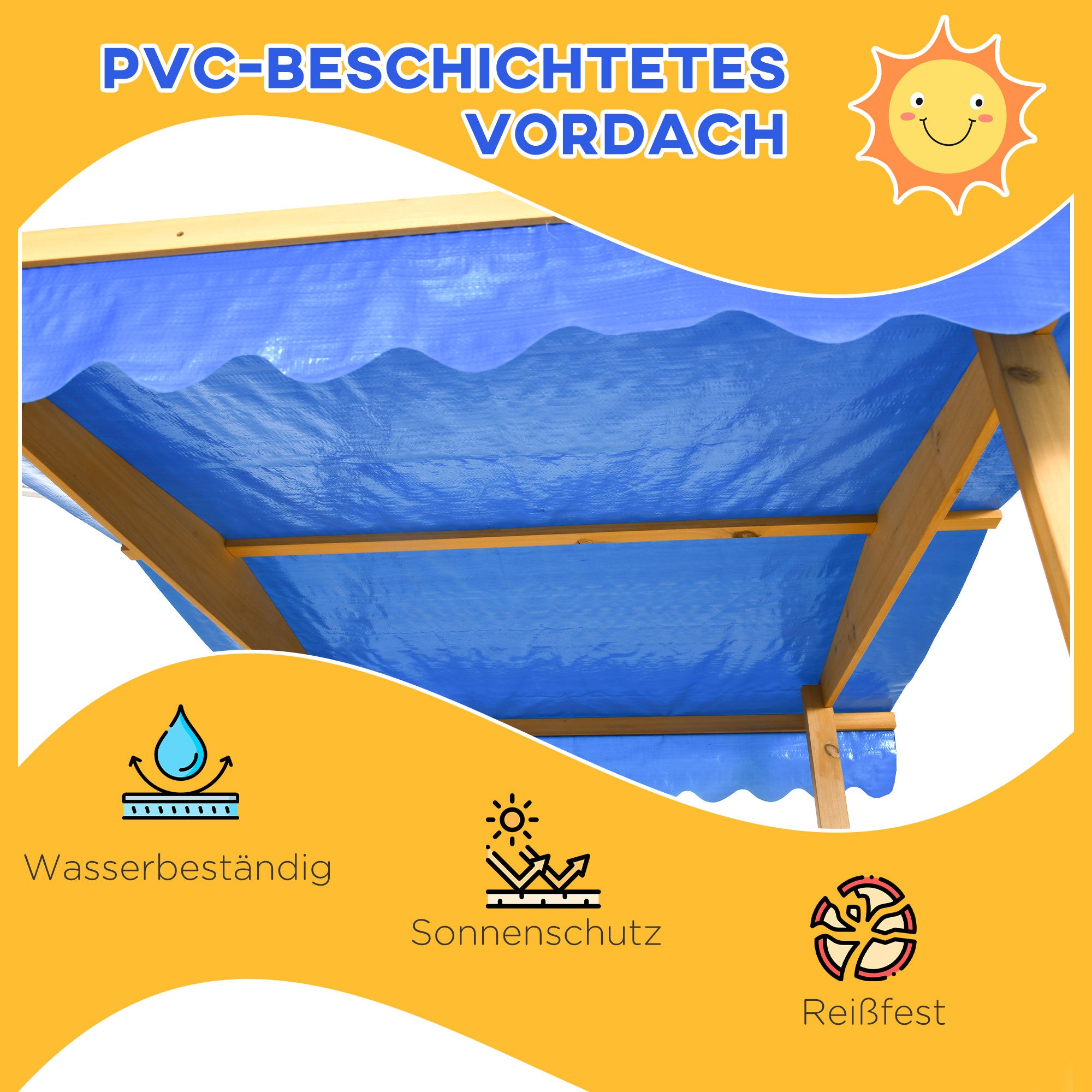 Sandbox with Roof, Wooden Sandpit with Playhouse, 133 x 129 x 137.5 cm Sandbox with Wheels for Children 3-8 Years, Garden, Natural