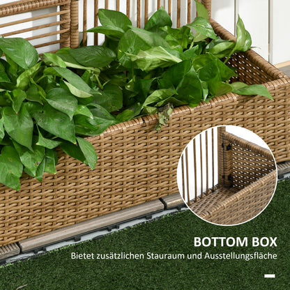 Raised Garden Bed with Trellis in Rattan-Optic Plant Box with Trellis for Climbing Plants Flower Box Flower Bed Planter Trellis Planter for Garden, Balcony, 103 x 103 x 29 cm Sand