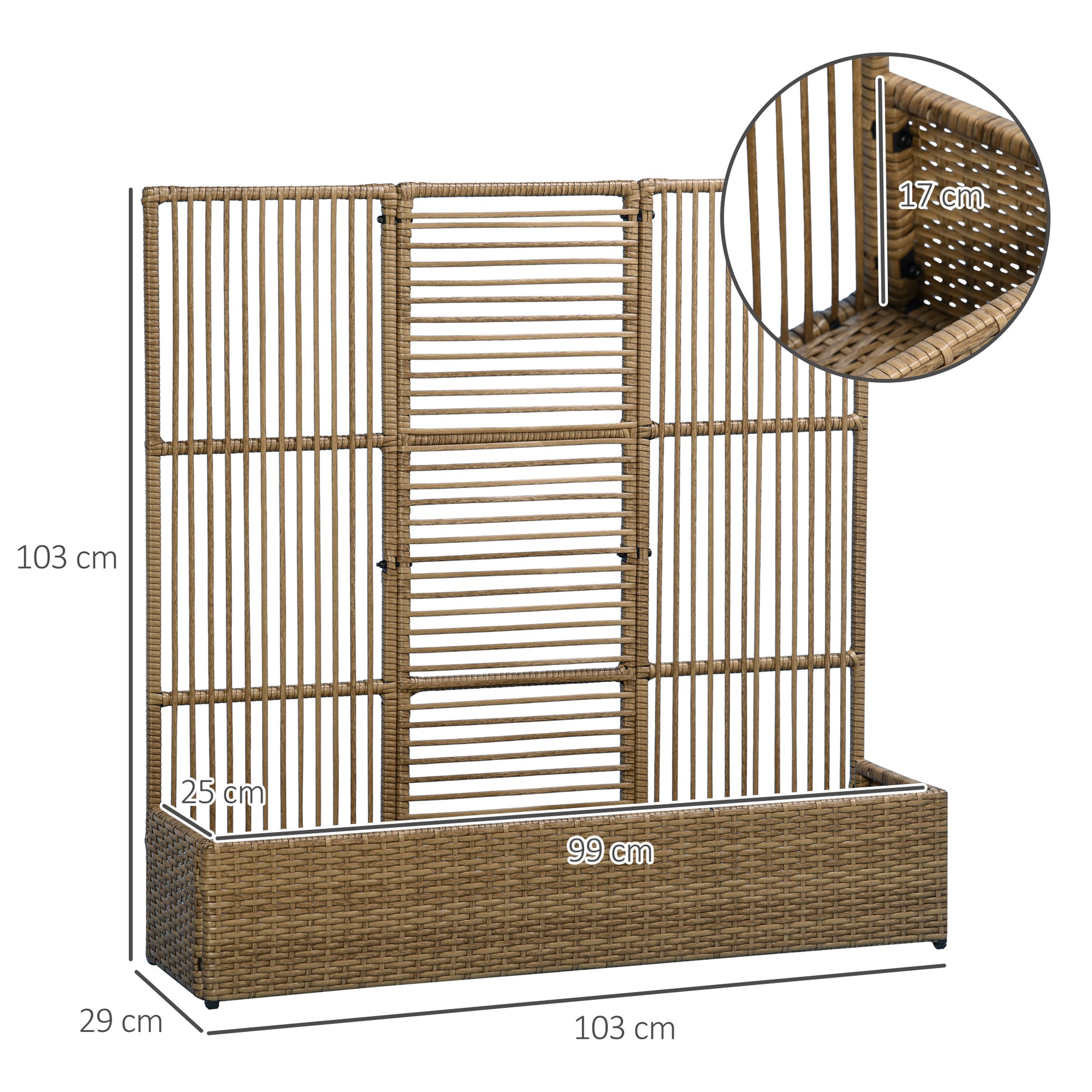 Raised Garden Bed with Trellis in Rattan-Optic Plant Box with Trellis for Climbing Plants Flower Box Flower Bed Planter Trellis Planter for Garden, Balcony, 103 x 103 x 29 cm Sand