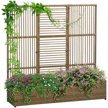 Raised Garden Bed with Trellis in Rattan-Optic Plant Box with Trellis for Climbing Plants Flower Box Flower Bed Planter Trellis Planter for Garden, Balcony, 103 x 103 x 29 cm Sand