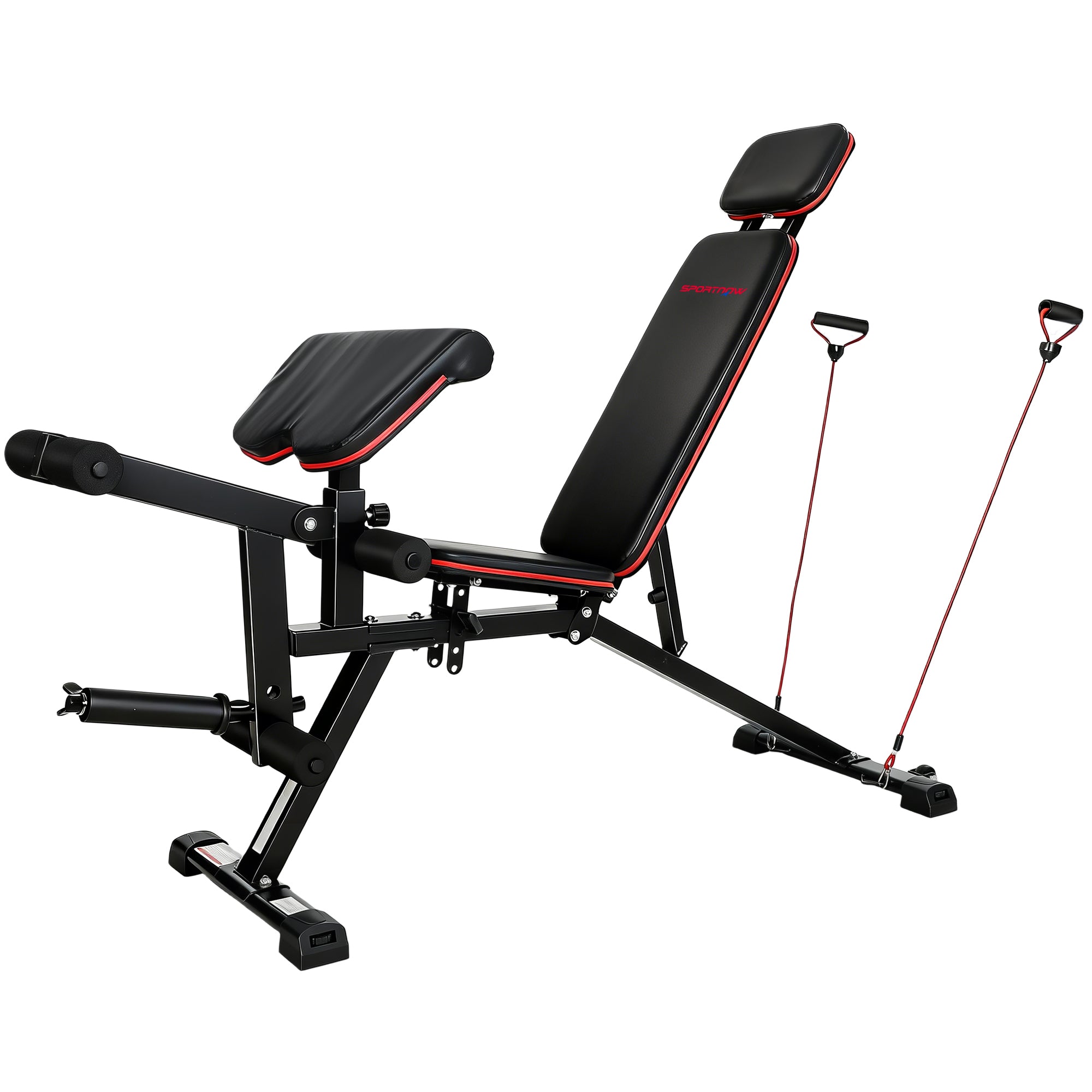 SPORTNOW 3-in-1 Adjustable Weight Bench – Up to 926 lb (420 kg), Wheels, Leg Extension, Preacher Curl, Extended Headrest, Incline Bench with Resistance Bands – Home Gym