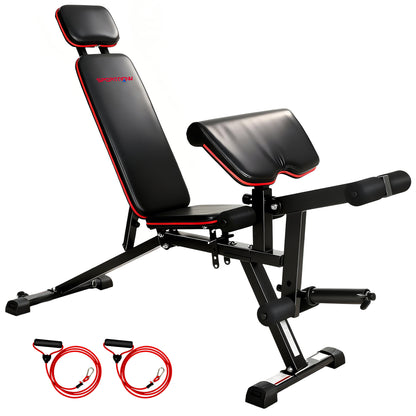 SPORTNOW 3-in-1 Adjustable Weight Bench – Up to 926 lb (420 kg), Wheels, Leg Extension, Preacher Curl, Extended Headrest, Incline Bench with Resistance Bands – Home Gym