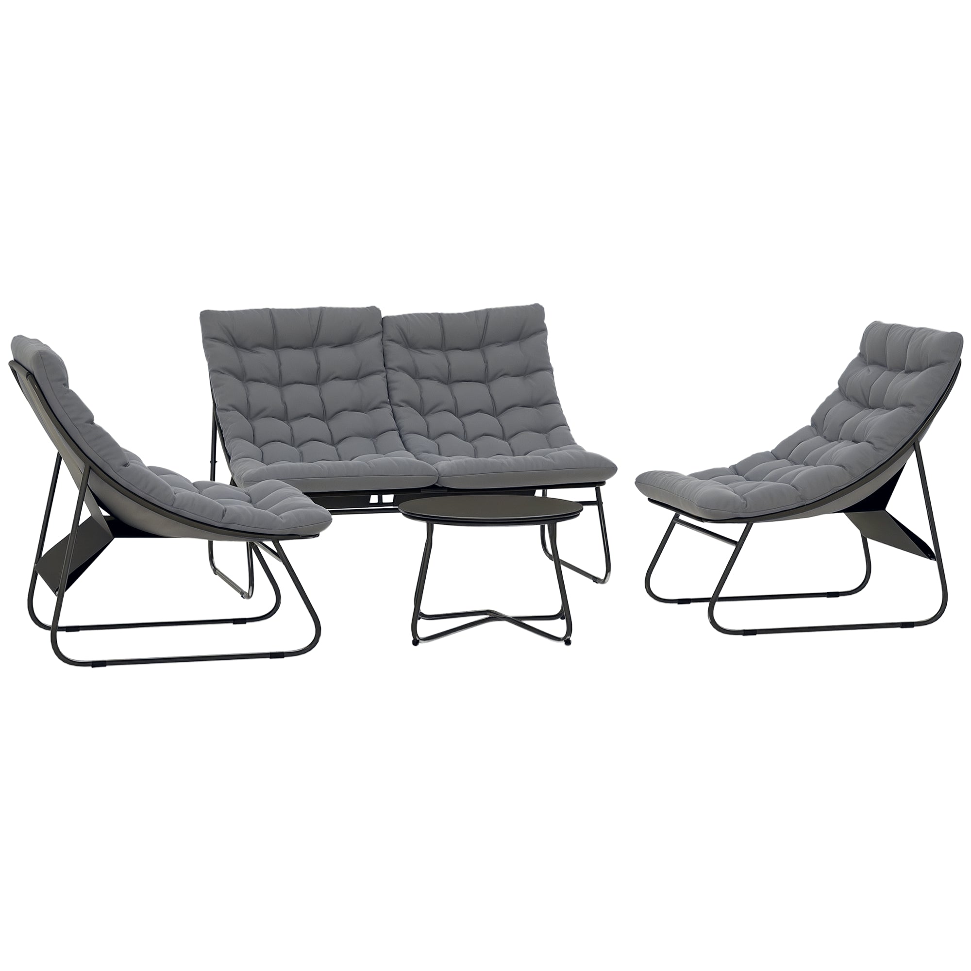 Garden Furniture Set for 4 People Weatherproof Balcony Furniture Set with 2-Seater Sofa, Armchair, Side Table Seat Cushion Outdoor Seating Group Steel Patio Furniture Garden Set for Garden Patio Balcony Gray