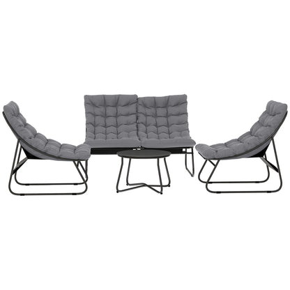 Garden Furniture Set for 4 People Weatherproof Balcony Furniture Set with 2-Seater Sofa, Armchair, Side Table Seat Cushion Outdoor Seating Group Steel Patio Furniture Garden Set for Garden Patio Balcony Gray