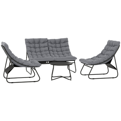 Garden Furniture Set for 4 People Weatherproof Balcony Furniture Set with 2-Seater Sofa, Armchair, Side Table Seat Cushion Outdoor Seating Group Steel Patio Furniture Garden Set for Garden Patio Balcony Gray