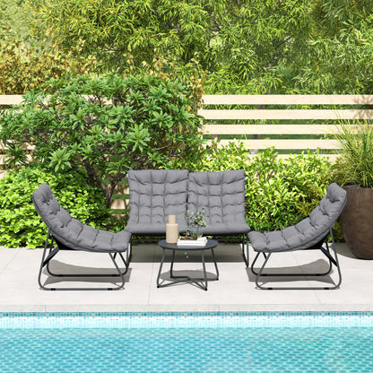 Garden Furniture Set for 4 People Weatherproof Balcony Furniture Set with 2-Seater Sofa, Armchair, Side Table Seat Cushion Outdoor Seating Group Steel Patio Furniture Garden Set for Garden Patio Balcony Gray