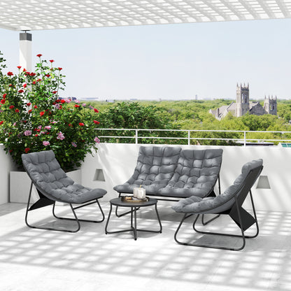 Garden Furniture Set for 4 People Weatherproof Balcony Furniture Set with 2-Seater Sofa, Armchair, Side Table Seat Cushion Outdoor Seating Group Steel Patio Furniture Garden Set for Garden Patio Balcony Gray
