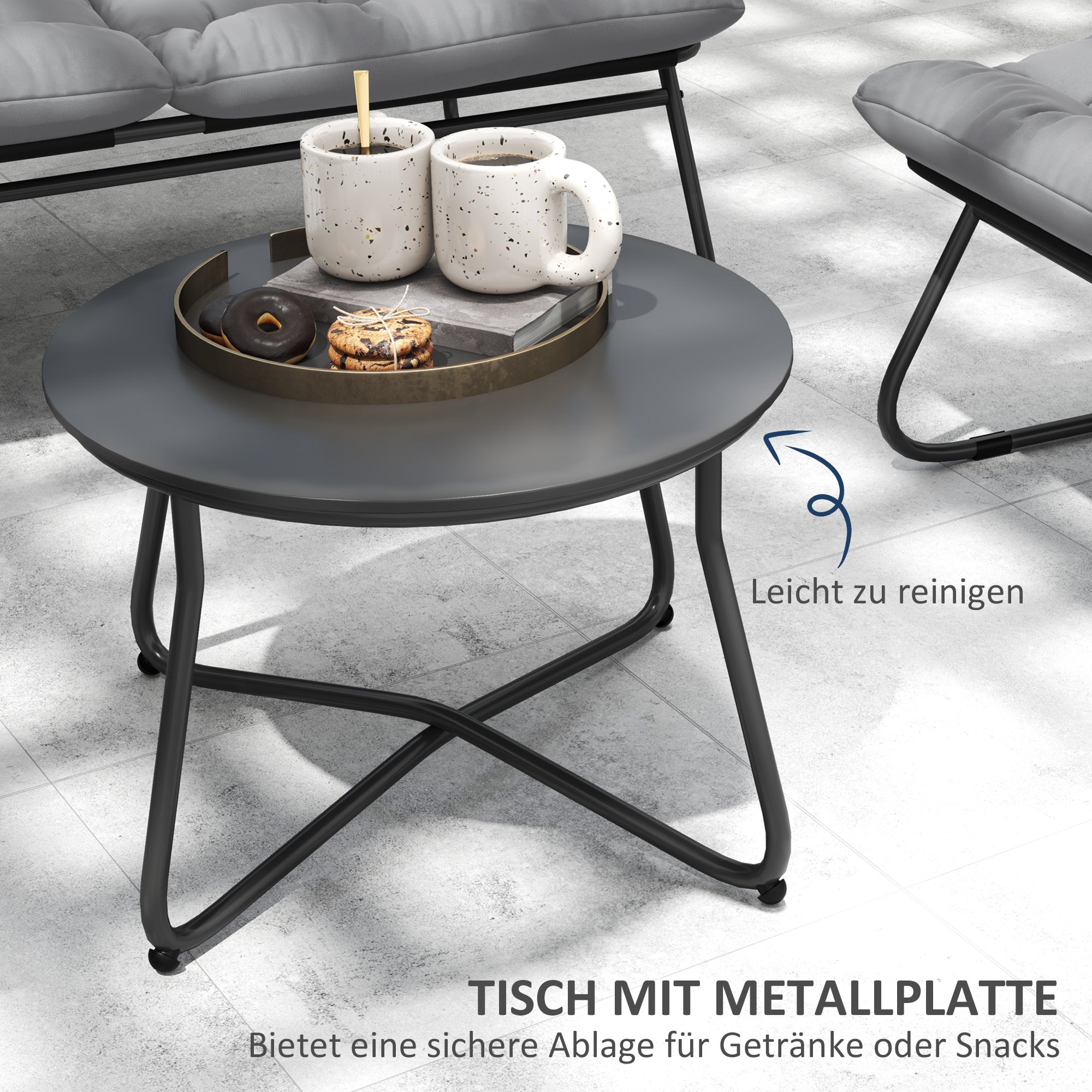 Garden Furniture Set for 4 People Weatherproof Balcony Furniture Set with 2-Seater Sofa, Armchair, Side Table Seat Cushion Outdoor Seating Group Steel Patio Furniture Garden Set for Garden Patio Balcony Gray
