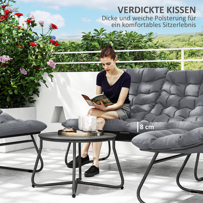 Garden Furniture Set for 4 People Weatherproof Balcony Furniture Set with 2-Seater Sofa, Armchair, Side Table Seat Cushion Outdoor Seating Group Steel Patio Furniture Garden Set for Garden Patio Balcony Gray