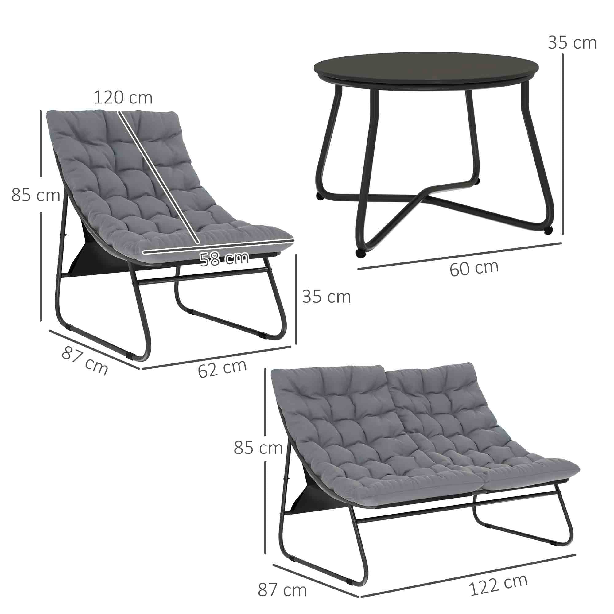Garden Furniture Set for 4 People Weatherproof Balcony Furniture Set with 2-Seater Sofa, Armchair, Side Table Seat Cushion Outdoor Seating Group Steel Patio Furniture Garden Set for Garden Patio Balcony Gray