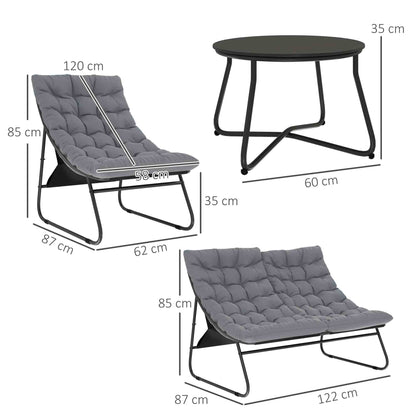 Garden Furniture Set for 4 People Weatherproof Balcony Furniture Set with 2-Seater Sofa, Armchair, Side Table Seat Cushion Outdoor Seating Group Steel Patio Furniture Garden Set for Garden Patio Balcony Gray