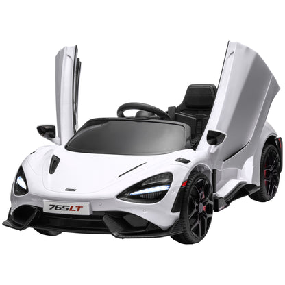 Kids Electric Car 12V McLaren 765LT Children's Car with 2.4G Remote Control, MP3 Music, Electric Vehicle with Horn, Lights, Gullwing Doors, Soft Start, 3-5 km/h, for 3-6 Years Kids, White