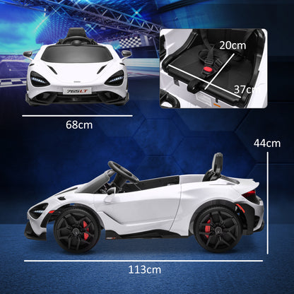 Kids Electric Car 12V McLaren 765LT Children's Car with 2.4G Remote Control, MP3 Music, Electric Vehicle with Horn, Lights, Gullwing Doors, Soft Start, 3-5 km/h, for 3-6 Years Kids, White