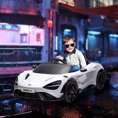 Kids Electric Car 12V McLaren 765LT Children's Car with 2.4G Remote Control, MP3 Music, Electric Vehicle with Horn, Lights, Gullwing Doors, Soft Start, 3-5 km/h, for 3-6 Years Kids, White
