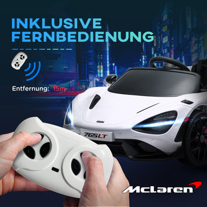 Kids Electric Car 12V McLaren 765LT Children's Car with 2.4G Remote Control, MP3 Music, Electric Vehicle with Horn, Lights, Gullwing Doors, Soft Start, 3-5 km/h, for 3-6 Years Kids, White
