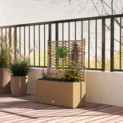 Planter with Trellis 3 Pot Planters Planting Pots Raised Planter 33L Garden Balcony Patio Terrace Outdoor Woven Resin and Steel 84 x 30 x 107 cm Sand Black