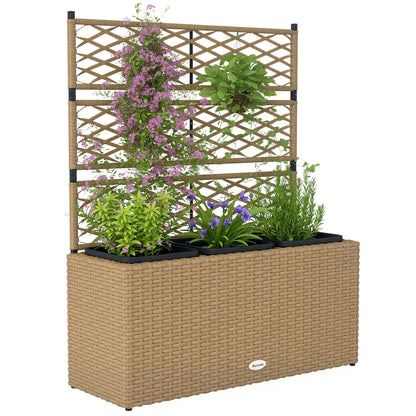 Planter with Trellis 3 Pot Planters Planting Pots Raised Planter 33L Garden Balcony Patio Terrace Outdoor Woven Resin and Steel 84 x 30 x 107 cm Sand Black