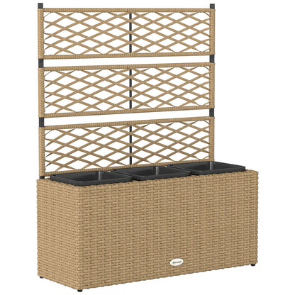 Planter with Trellis 3 Pot Planters Planting Pots Raised Planter 33L Garden Balcony Patio Terrace Outdoor Woven Resin and Steel 84 x 30 x 107 cm Sand Black