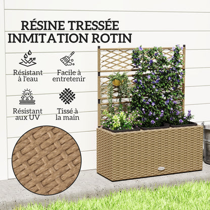 Planter with Trellis 3 Pot Planters Planting Pots Raised Planter 33L Garden Balcony Patio Terrace Outdoor Woven Resin and Steel 84 x 30 x 107 cm Sand Black