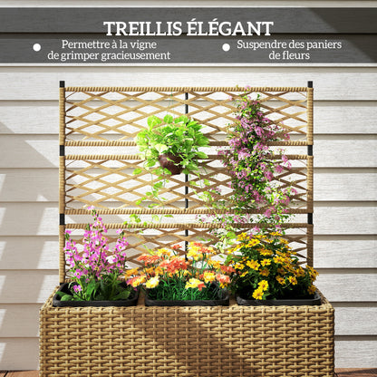 Planter with Trellis 3 Pot Planters Planting Pots Raised Planter 33L Garden Balcony Patio Terrace Outdoor Woven Resin and Steel 84 x 30 x 107 cm Sand Black