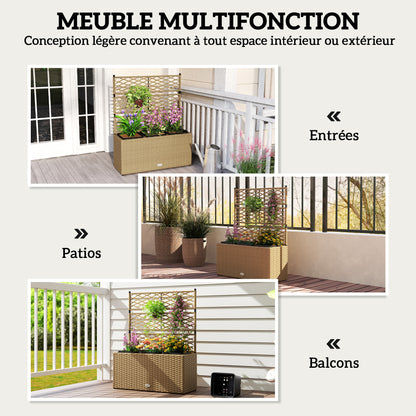 Planter with Trellis 3 Pot Planters Planting Pots Raised Planter 33L Garden Balcony Patio Terrace Outdoor Woven Resin and Steel 84 x 30 x 107 cm Sand Black