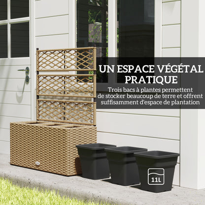 Planter with Trellis 3 Pot Planters Planting Pots Raised Planter 33L Garden Balcony Patio Terrace Outdoor Woven Resin and Steel 84 x 30 x 107 cm Sand Black
