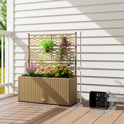 Planter with Trellis 3 Pot Planters Planting Pots Raised Planter 33L Garden Balcony Patio Terrace Outdoor Woven Resin and Steel 84 x 30 x 107 cm Sand Black
