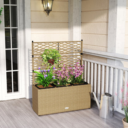 Planter with Trellis 3 Pot Planters Planting Pots Raised Planter 33L Garden Balcony Patio Terrace Outdoor Woven Resin and Steel 84 x 30 x 107 cm Sand Black