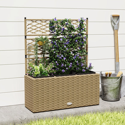 Planter with Trellis 3 Pot Planters Planting Pots Raised Planter 33L Garden Balcony Patio Terrace Outdoor Woven Resin and Steel 84 x 30 x 107 cm Sand Black