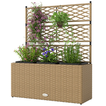 Planter with Trellis 3 Pot Planters Planting Pots Raised Planter 33L Garden Balcony Patio Terrace Outdoor Woven Resin and Steel 84 x 30 x 107 cm Sand Black