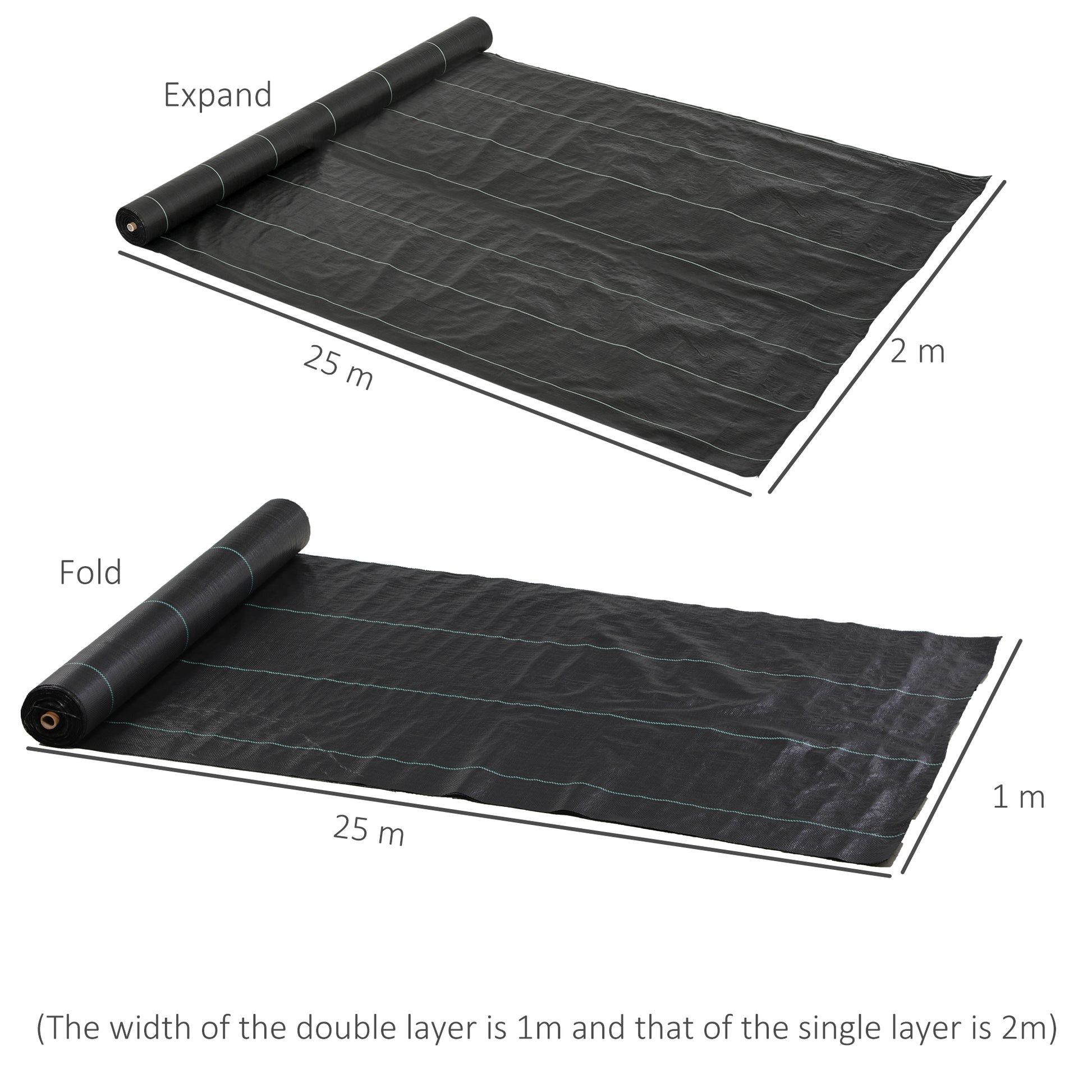 Weed Control Fabric Weed Barrier 2x25m Geotextile Mesh 60 g/m² for Weed and Weed Control Garden Weed Control Fabric Roll Black