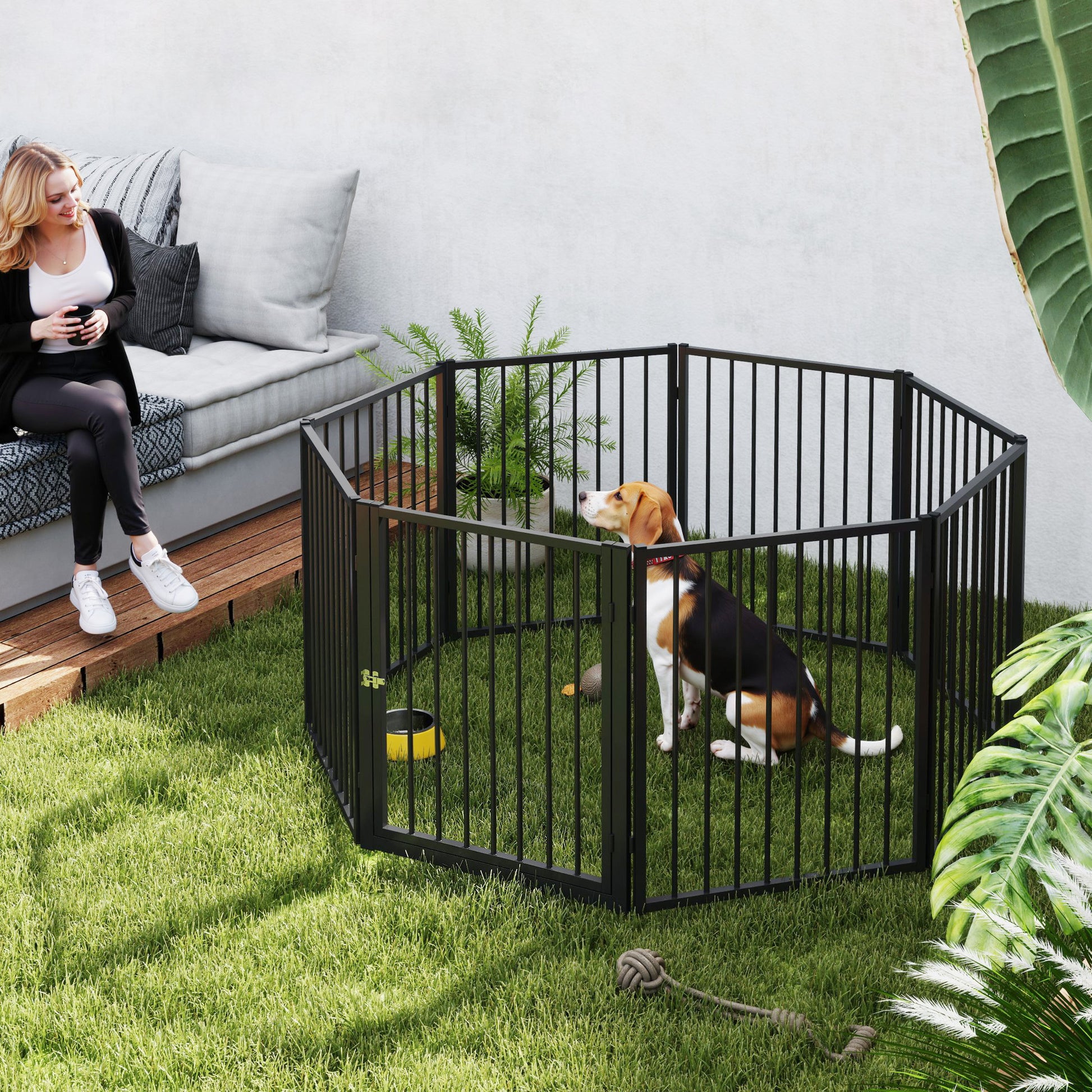 Dog Park Dog Fences 8 Panels 60x76 cm Small and Medium Steel Corral for Indoor and Outdoor Black