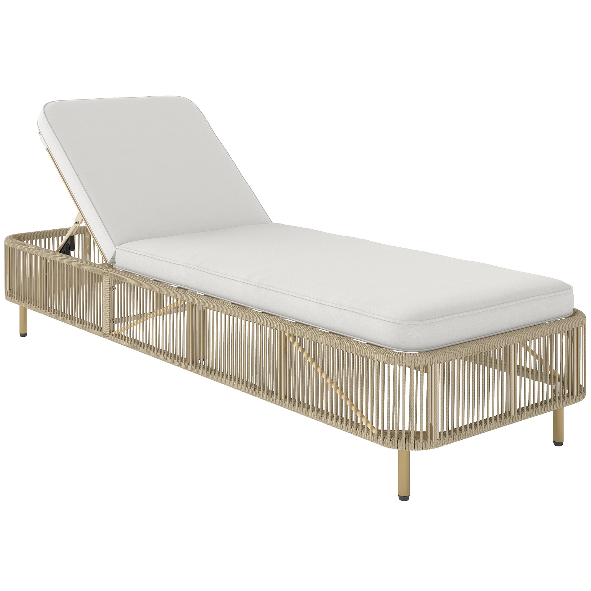 PE Rattan Sun Lounger with Cushion — 5-Position Adjustable Outdoor Chaise for Patio & Balcony, Yellow/Cream, 265 lb Capacity