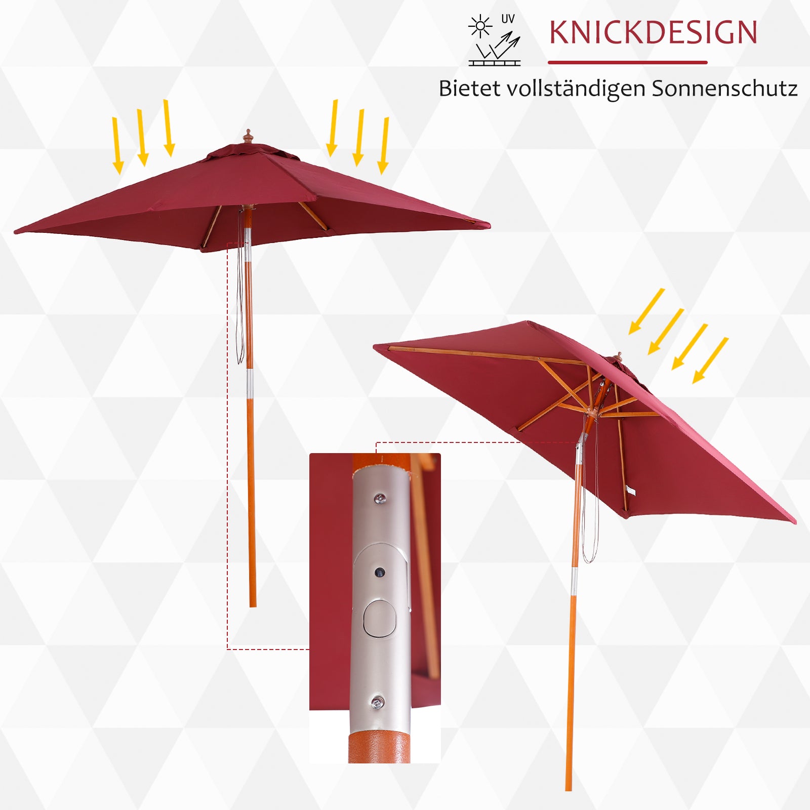 Parasol 200 x 150 x 235 cm Tiltable Garden Umbrella 3-stage adjustable rectangular Beach Umbrella water-repellent and UV-resistant for Beach Balcony Terrace Garden Wine Red