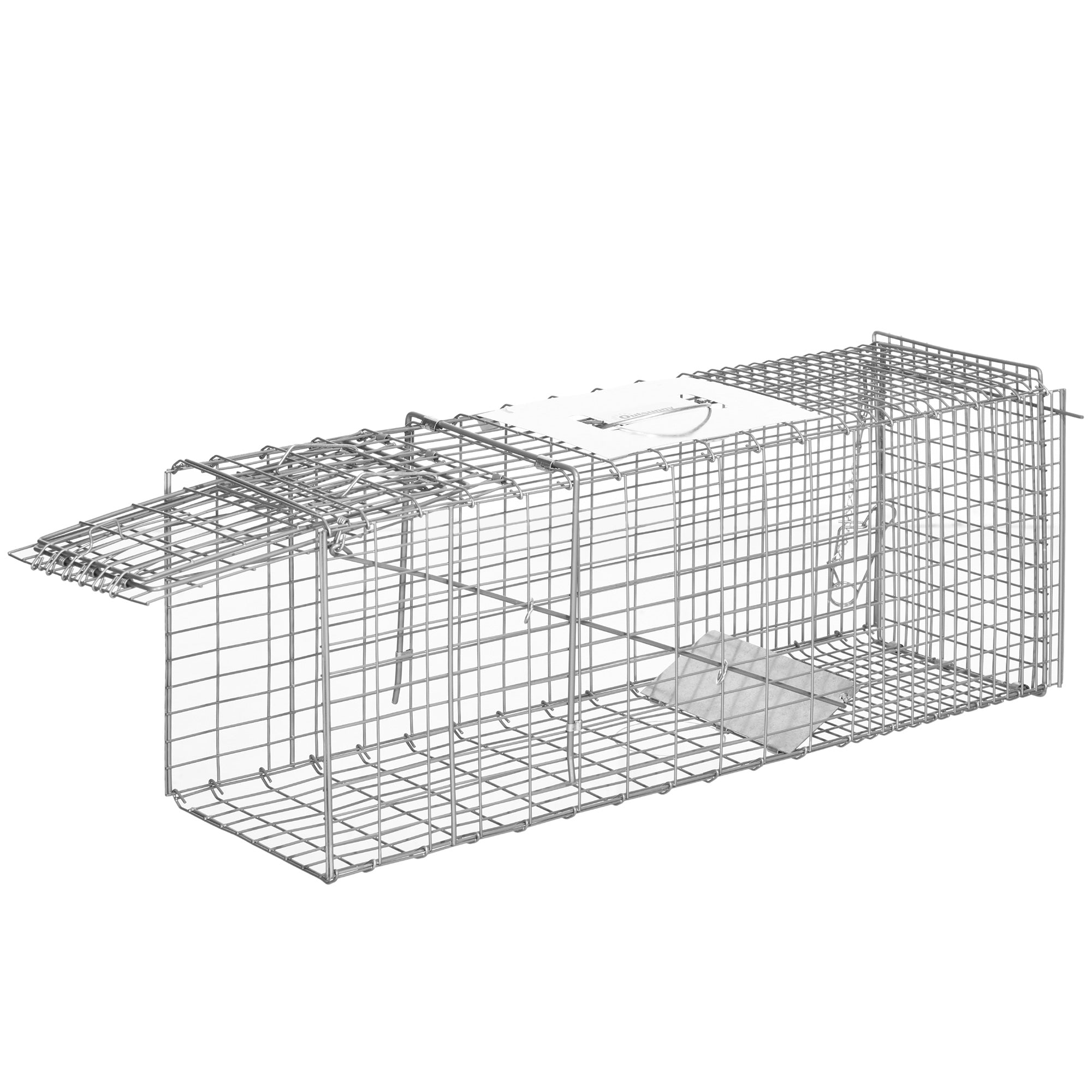 Folding Live Animal Trap 81x26x34.5 cm Wire Capture Cage with Door and Handle for Rabbits Cats Rats Rodents Silver