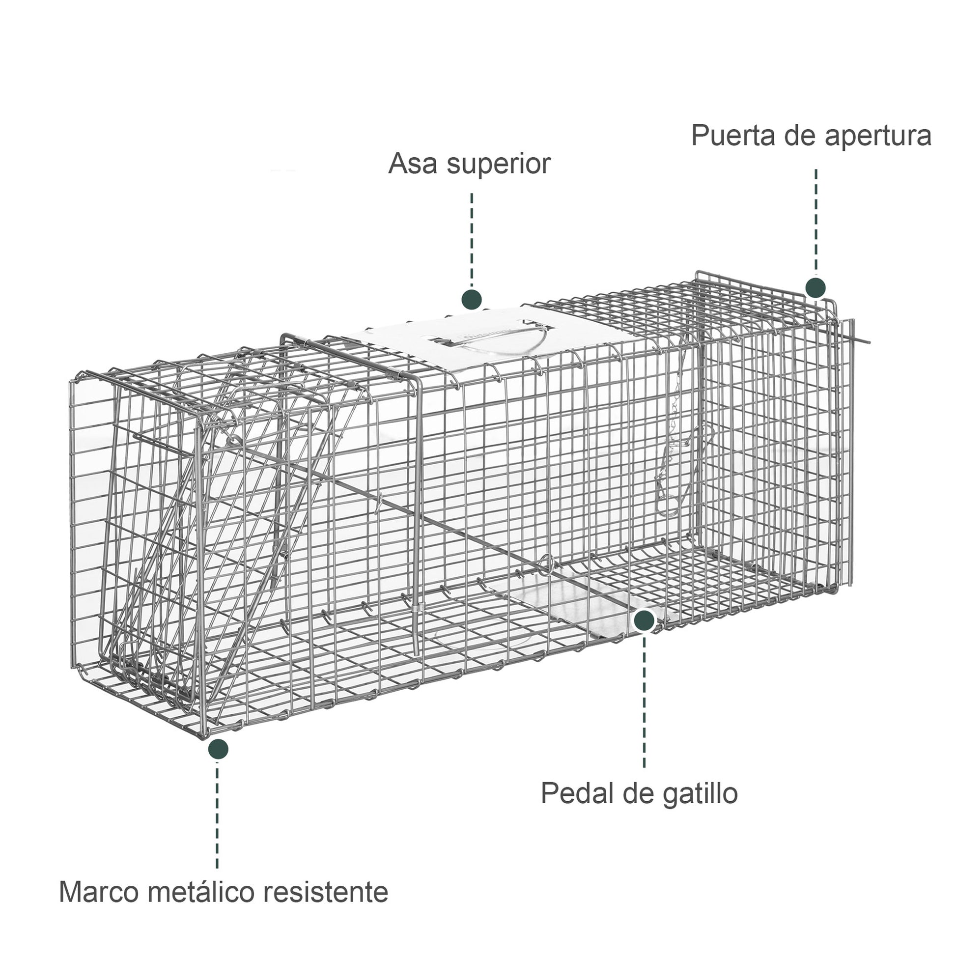 Folding Live Animal Trap 81x26x34.5 cm Wire Capture Cage with Door and Handle for Rabbits Cats Rats Rodents Silver