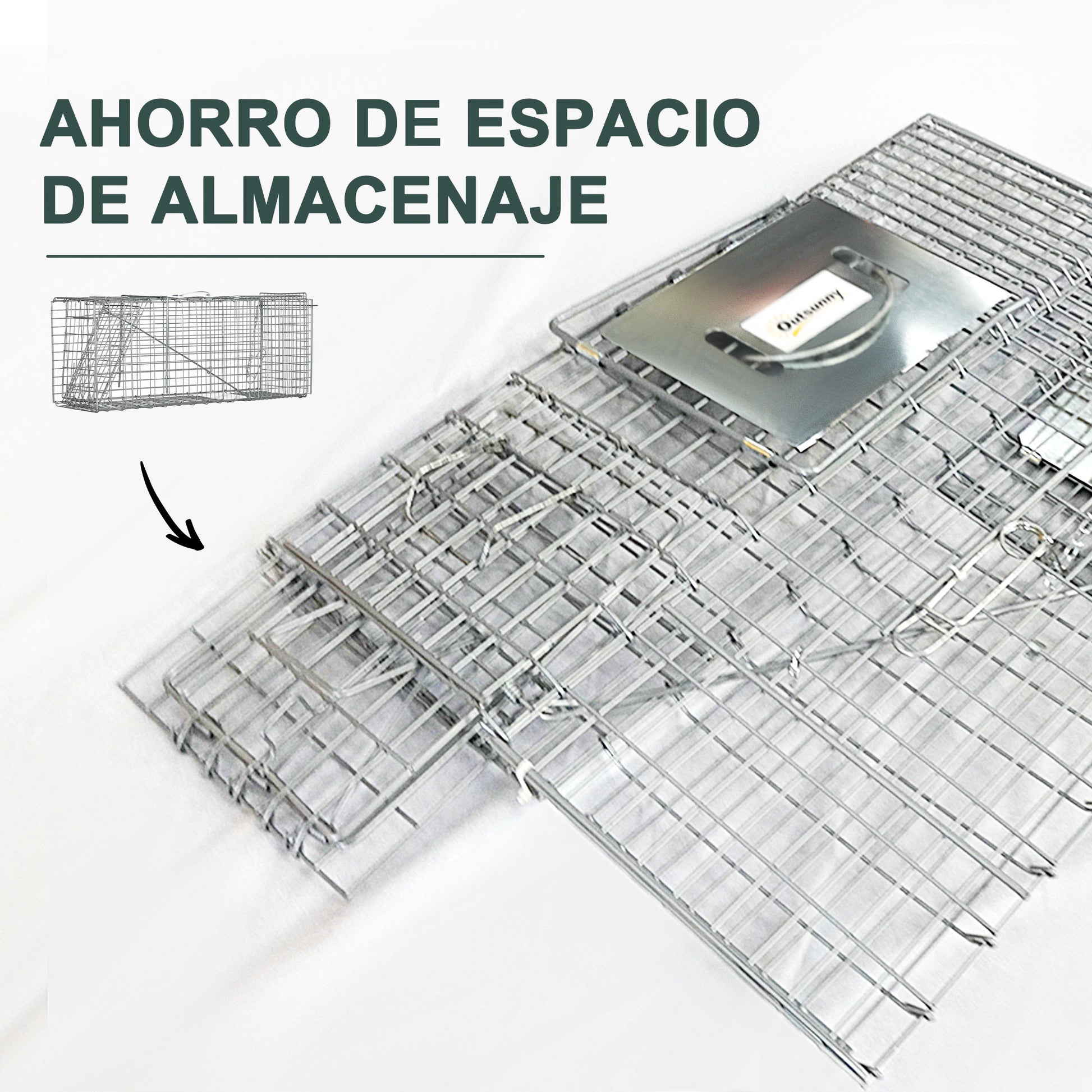 Folding Live Animal Trap 81x26x34.5 cm Wire Capture Cage with Door and Handle for Rabbits Cats Rats Rodents Silver