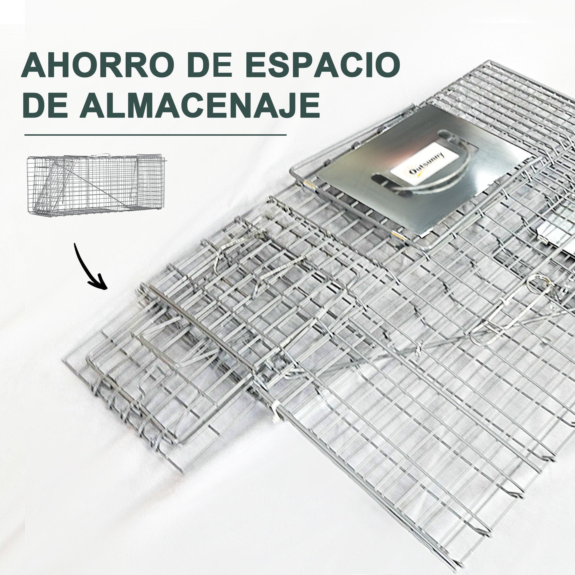 Folding Live Animal Trap 81x26x34.5 cm Wire Capture Cage with Door and Handle for Rabbits Cats Rats Rodents Silver