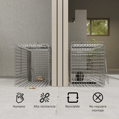 Folding Live Animal Trap 81x26x34.5 cm Wire Capture Cage with Door and Handle for Rabbits Cats Rats Rodents Silver