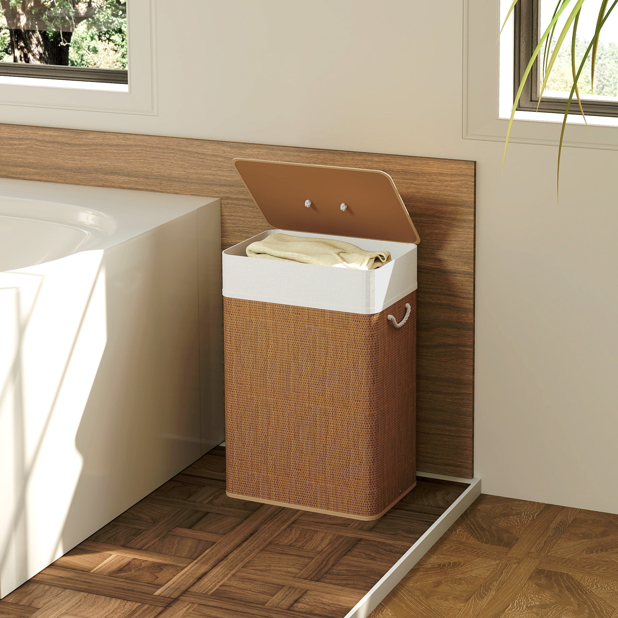 Bamboo Laundry Basket with Lid 72L Laundry Collector with Rope Handles, Removable Laundry Bag, Laundry Baskets Laundry Sorter for Laundry Room Bedroom Bathroom Brown