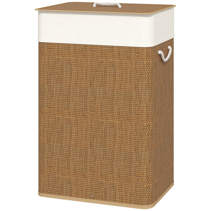 Bamboo Laundry Basket with Lid 72L Laundry Collector with Rope Handles, Removable Laundry Bag, Laundry Baskets Laundry Sorter for Laundry Room Bedroom Bathroom Brown