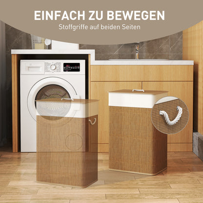 Bamboo Laundry Basket with Lid 72L Laundry Collector with Rope Handles, Removable Laundry Bag, Laundry Baskets Laundry Sorter for Laundry Room Bedroom Bathroom Brown