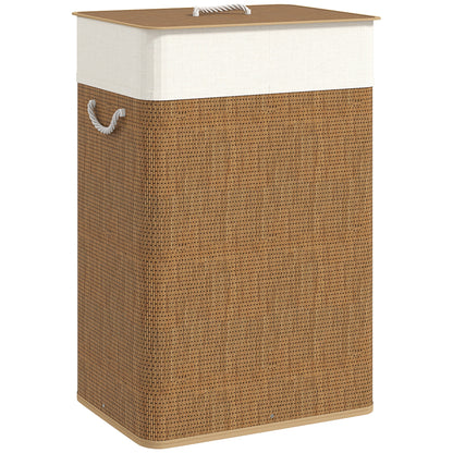 Bamboo Laundry Basket with Lid 72L Laundry Collector with Rope Handles, Removable Laundry Bag, Laundry Baskets Laundry Sorter for Laundry Room Bedroom Bathroom Brown