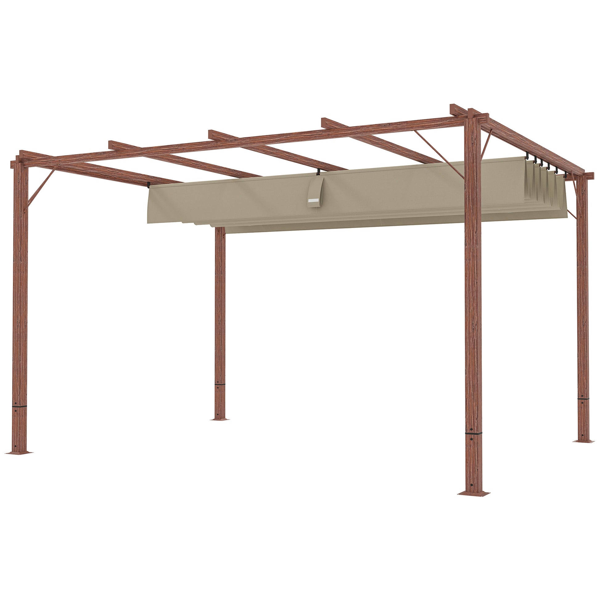 Pergola approx. 3x4m Garden Pavilion with Magnetic Pad, Aluminum Terrace Roof, Garden Pavilion with Adjustable Roof, Freestanding, UV Protection 30+, for Terrace and Garden, Natural Wood