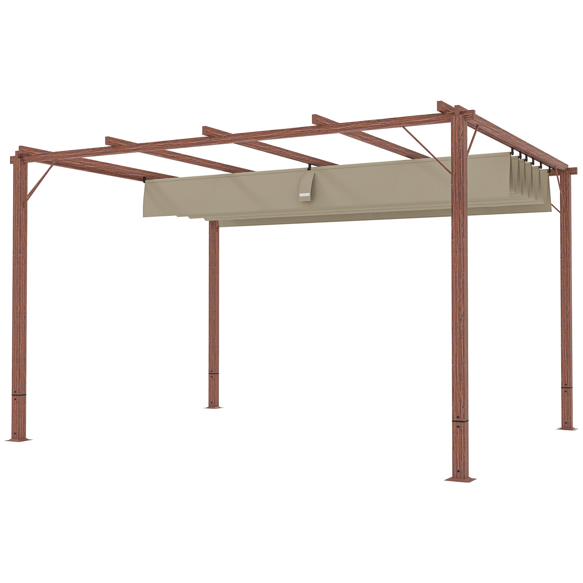 Pergola approx. 3x4m Garden Pavilion with Magnetic Pad, Aluminum Terrace Roof, Garden Pavilion with Adjustable Roof, Freestanding, UV Protection 30+, for Terrace and Garden, Natural Wood