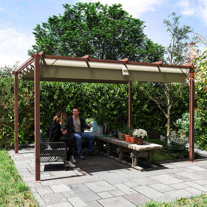 Pergola approx. 3x4m Garden Pavilion with Magnetic Pad, Aluminum Terrace Roof, Garden Pavilion with Adjustable Roof, Freestanding, UV Protection 30+, for Terrace and Garden, Natural Wood