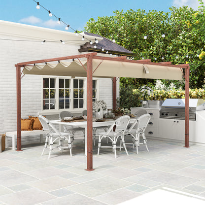 Pergola approx. 3x4m Garden Pavilion with Magnetic Pad, Aluminum Terrace Roof, Garden Pavilion with Adjustable Roof, Freestanding, UV Protection 30+, for Terrace and Garden, Natural Wood