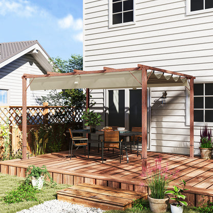 Pergola approx. 3x4m Garden Pavilion with Magnetic Pad, Aluminum Terrace Roof, Garden Pavilion with Adjustable Roof, Freestanding, UV Protection 30+, for Terrace and Garden, Natural Wood