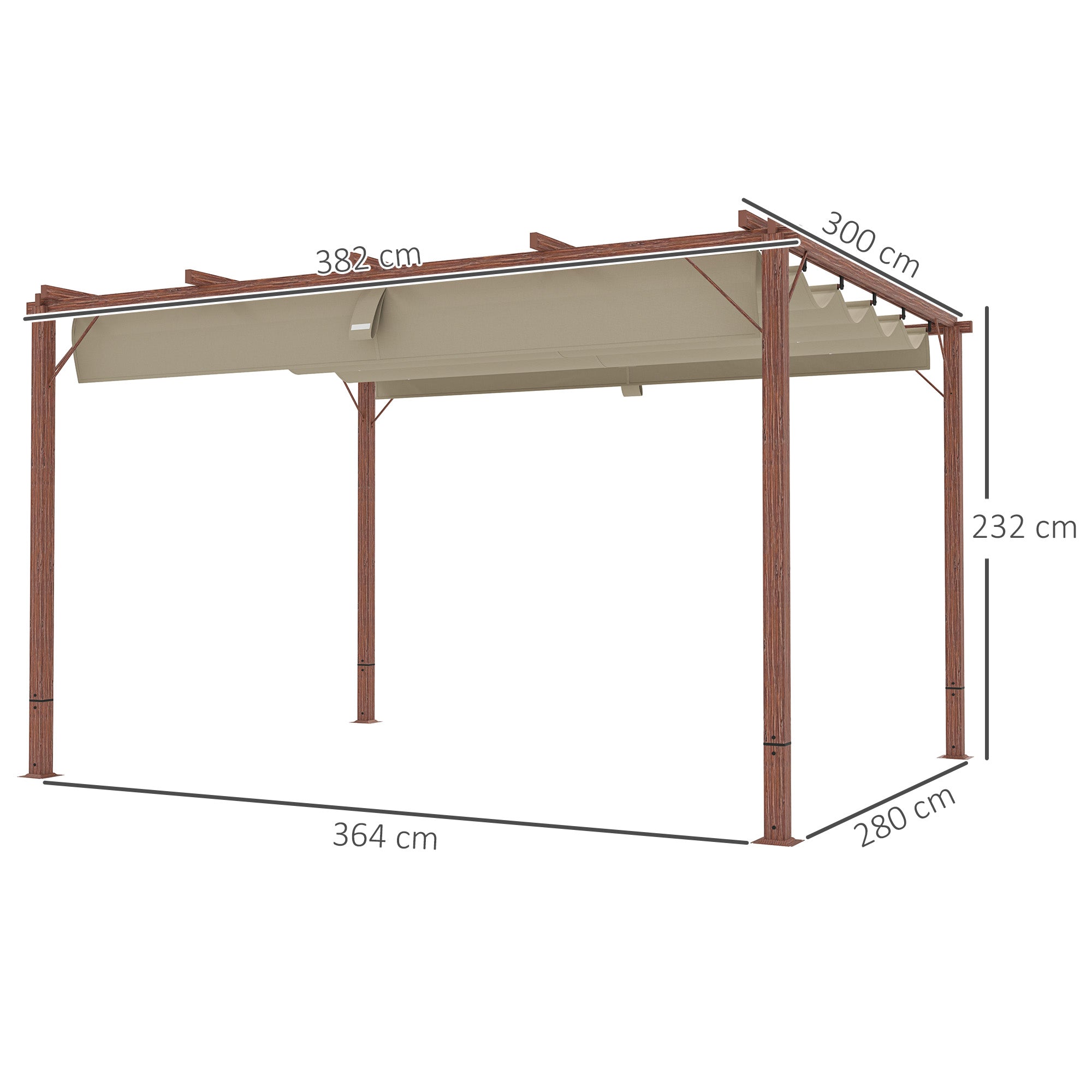 Pergola approx. 3x4m Garden Pavilion with Magnetic Pad, Aluminum Terrace Roof, Garden Pavilion with Adjustable Roof, Freestanding, UV Protection 30+, for Terrace and Garden, Natural Wood